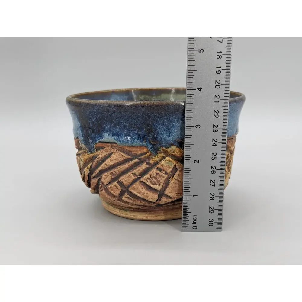 Mid Century Modern Pottery Craft Stoneware Bowl Incised Geometric Bowl 5.5